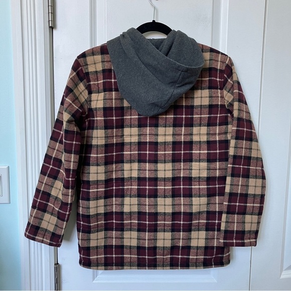 Old Navy Burgundy Plaid Snap Button Hooded Shacket Boys XL - Picture 3 of 5